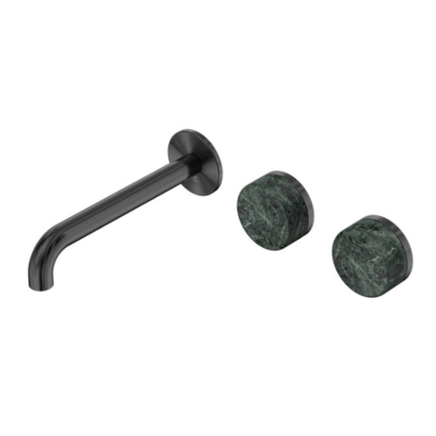 Nero Serenity Wall Basin Set 220mm Offset Spout w/ Verde Alpi Handle Gunmetal 24D066GM