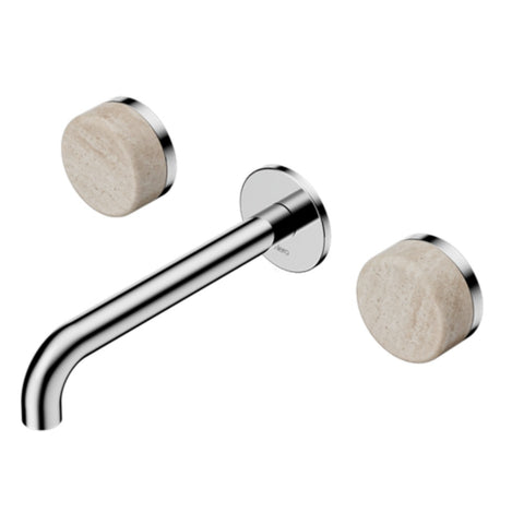 Nero Serenity Wall Basin Set 220mm Spout w/ Rome Travertine Handle Chrome 24D049CH