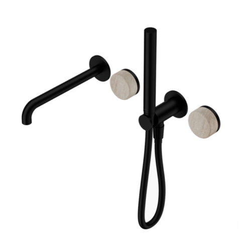 Nero Serenity Progressive Shower System w/ Spout w/ Rome Travertine Handle And Slim Shower Matte Black 24E009MB