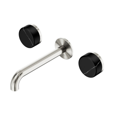 Nero Serenity Wall Basin Set 220mm Spout w/ Marquina Black Handle Brushed Nickel 24D123BN