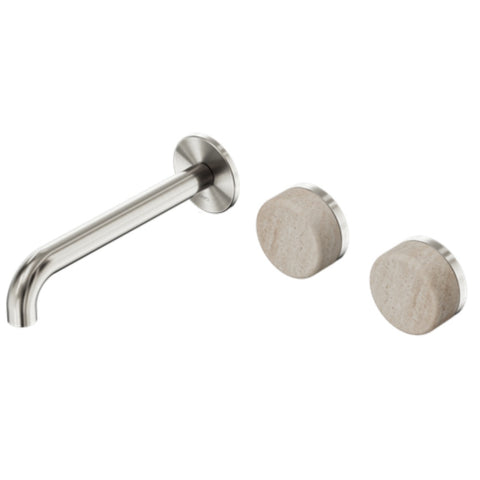Nero Serenity Wall Basin Set 220mm Offset Spout w/ Rome Travertine Handle Brushed Nickel 24D067BN