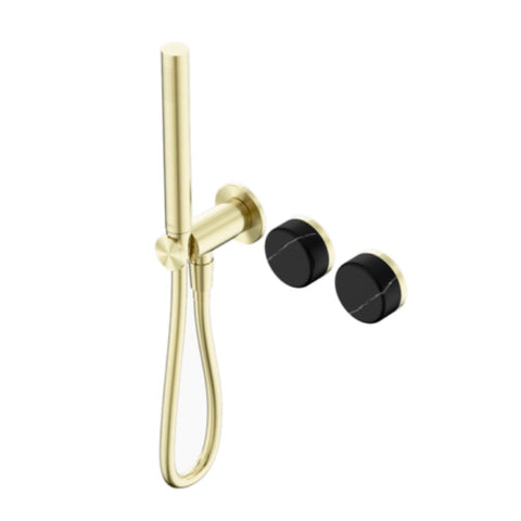 Nero Serenity Progressive Shower System w/ Marquina Black Handle And Slim Shower Brushed Gold 24E131BG