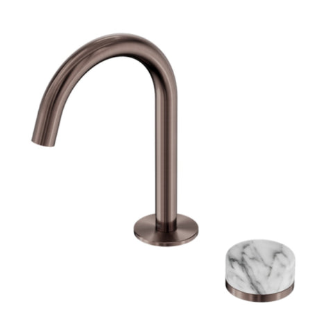 Nero Serenity Progressive Basin Mixer Arc Spout w/ Arabescato Corchia Handle Brushed Bronze 24E034BZ