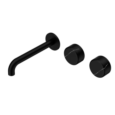 Nero Serenity Wall Basin Set 185mm Offset Spout w/ Marquina Black Handle Matte Black 24D125MB