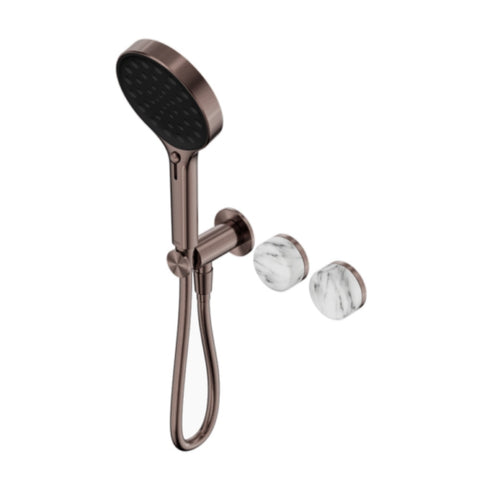 Nero Serenity Progressive Shower System w/ Arabescato Corchia Handle And Serenity Hand Shower Brushed Bronze 24E028BZ