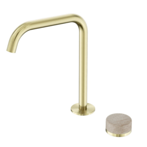 Nero Serenity Progressive Bath/Kitchen Mixer Edge Spout w/ Rome Travertine Handle Brushed Gold 24E051BG