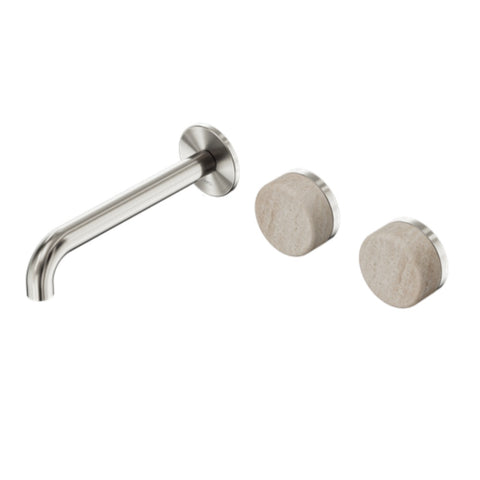 Nero Serenity Wall Basin Set 185mm Offset Spout w/ Rome Travertine Handle Brushed Nickel 24D061BN