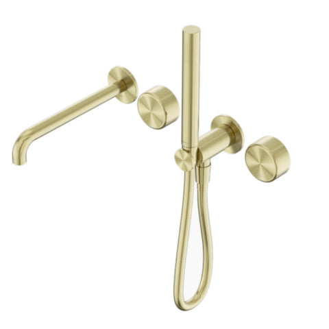 Nero Serenity Progressive Shower System w/ Spout w/ Metal Handle And Slim Shower Brushed Gold 24E012BG
