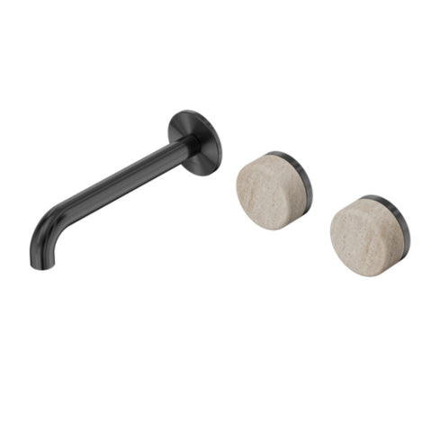 Nero Serenity Wall Basin Set 185mm Offset Spout w/ Rome Travertine Handle Gunmetal 24D061GM