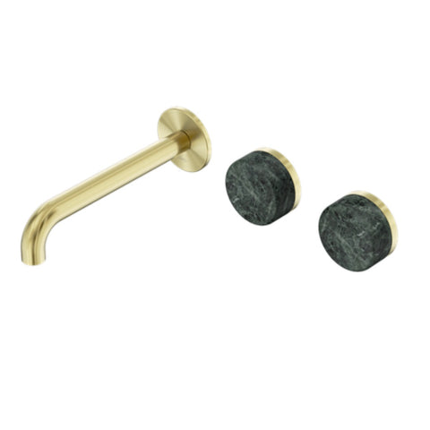 Nero Serenity Wall Basin Set 185mm Offset Spout w/ Verde Alpi Handle Brushed Gold 24D060BG