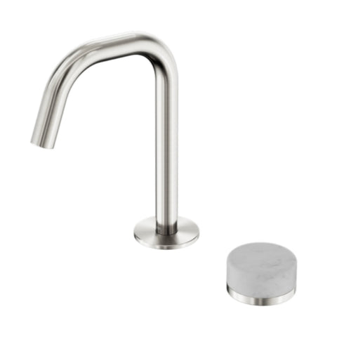 Nero Serenity Progressive Basin Mixer Edge Spout w/ Carrara Handle Brushed Nickel 24E043BN