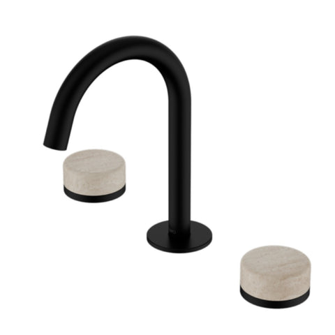 Nero Serenity Basin Set Arc Spout w/ Rome Travertine Handle Matte Black 24D013MB