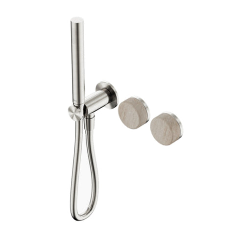 Nero Serenity Progressive Shower System w/ Rome Travertine Handle And Slim Shower Brushed Nickel 24E021BN