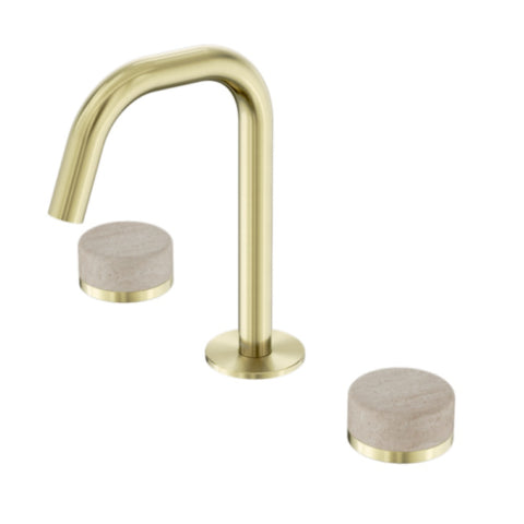 Nero Serenity Basin Set Edge Spout w/ Rome Travertine Handle Brushed Gold 24D025BG
