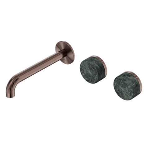 Nero Serenity Wall Basin Set 220mm Offset Spout w/ Verde Alpi Handle Brushed Bronze 24D066BZ