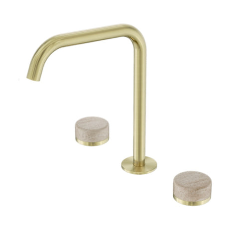 Nero Serenity Bath/Kitchen Set Edge Spout w/ Rome Travertine Handle Brushed Gold 24D031BG