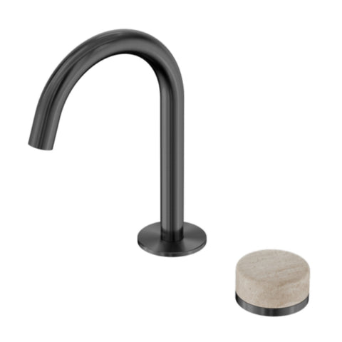 Nero Serenity Progressive Basin Mixer Arc Spout w/ Rome Travertine Handle Gunmetal 24E033GM