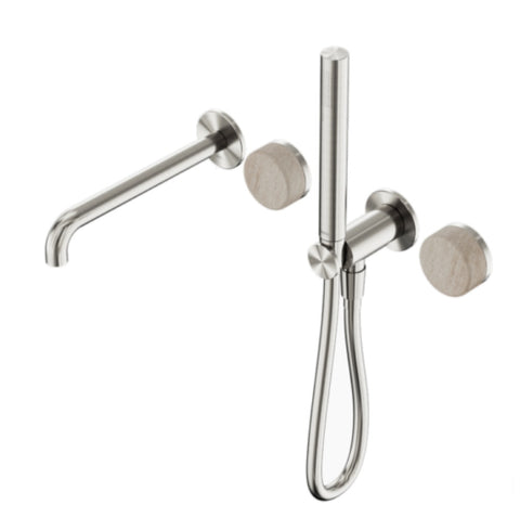 Nero Serenity Progressive Shower System w/ Spout w/ Rome Travertine Handle And Slim Shower Brushed Nickel 24E009BN