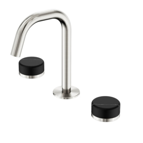 Nero Serenity Basin Set Edge Spout w/ Marquina Black Handle Brushed Nickel 24D119BN