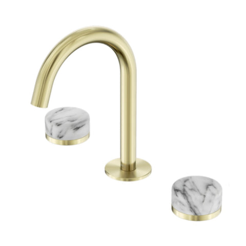 Nero Serenity Basin Set Arc Spout w/ Arabescato Corchia Handle Brushed Gold 24D014BG