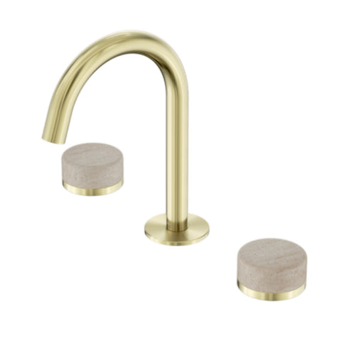 Nero Serenity Basin Set Arc Spout w/ Rome Travertine Handle Brushed Gold 24D013BG