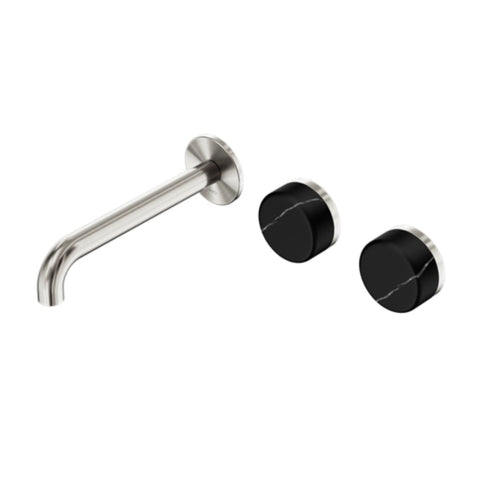 Nero Serenity Wall Basin Set 185mm Offset Spout w/ Marquina Black Handle Brushed Nickel 24D125BN