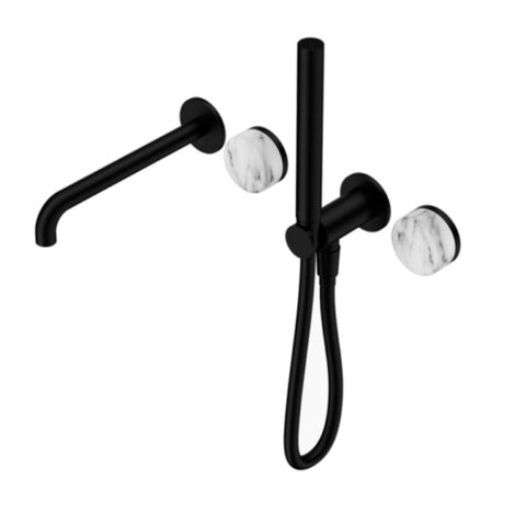 Nero Serenity Progressive Shower System w/ Spout w/ Arabescato Corchia Handle And Slim Shower Matte Black 24E010MB