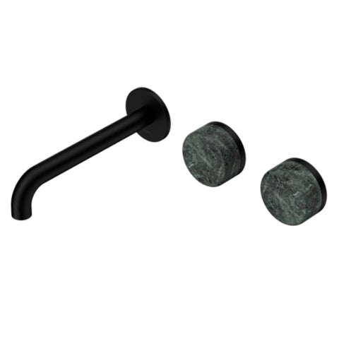 Nero Serenity Wall Basin Set 185mm Offset Spout w/ Verde Alpi Handle Matte Black 24D060MB