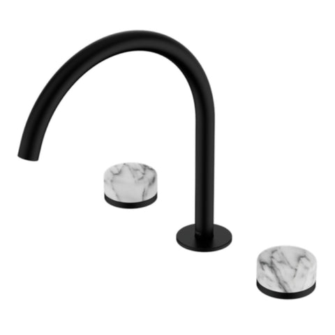 Nero Serenity Bath/Kitchen Set Arc Spout w/ Arabescato Corchia Handle Matte Black 24D020MB