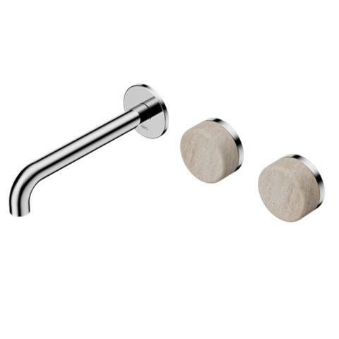 Nero Serenity Wall Basin Set 185mm Offset Spout w/ Rome Travertine Handle Chrome 24D061CH