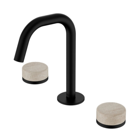 Nero Serenity Basin Set Edge Spout w/ Rome Travertine Handle Matte Black 24D025MB