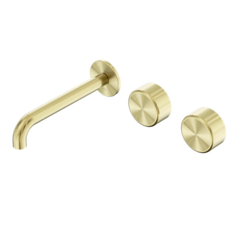 Nero Serenity Wall Basin Set 220mm Offset Spout w/ Metal Handle Brushed Gold 24D070BG