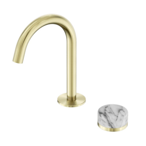 Nero Serenity Progressive Basin Mixer Arc Spout w/ Arabescato Corchia Handle Brushed Gold 24E034BG