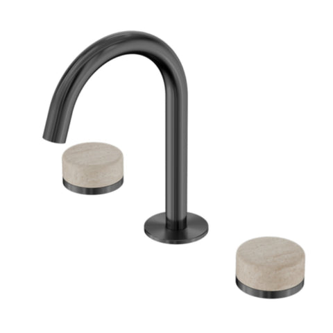 Nero Serenity Basin Set Arc Spout w/ Rome Travertine Handle Gunmetal 24D013GM