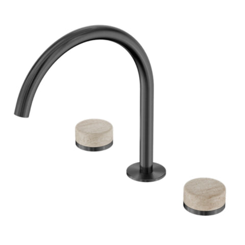 Nero Serenity Bath/Kitchen Set Arc Spout w/ Rome Travertine Handle Gunmetal 24D019GM