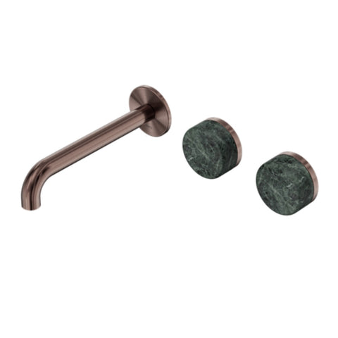 Nero Serenity Wall Basin Set 185mm Offset Spout w/ Verde Alpi Handle Brushed Bronze 24D060BZ