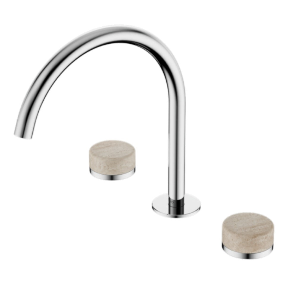 Nero Serenity Bath/Kitchen Set Arc Spout w/ Rome Travertine Handle Chrome 24D019CH