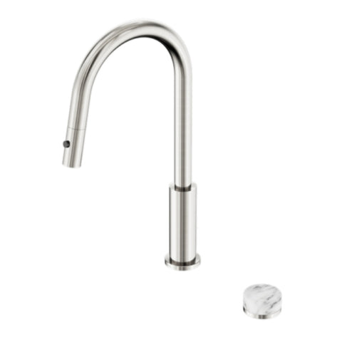 Nero Serenity Progressive Pull Out kitchen Set w/ Arabescato Corchia Handle Brushed Nickel 24E058BN