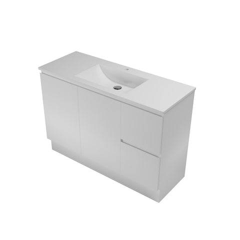 Timberline Nevada Quickship 1200mm Single Bowl (Right Drawers) 1TH Vanity Floor Standing Alpha Ceramic White NEVQ-V-1200-C-APH-F