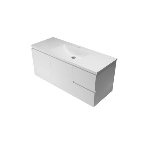 Timberline Nevada Quickship 1200mm Single Bowl (Right Drawers) 1TH Vanity Wall Hung Alpha Ceramic White NEVQ-V-1200-C-APH-W