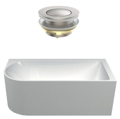 Seima Plati 110 Right Corner Freestanding Bath 1500mm Gloss White + Flexiwaste Overflow Kit & Pop-Out Waste Brushed Nickel 192850