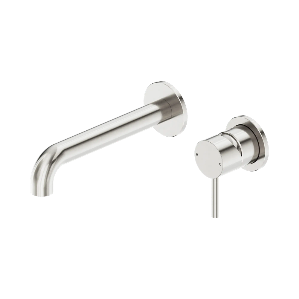 Amelie Royale II Pin Wall Basin/Bath Mixer Pin Separate Back Plate 185mm Curved Spout (Trim Kit)  Brushed Nickel BDO25B017BN