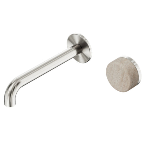 Nero Serenity Progressive Wall Basin Mixer 185mm Spout w/ Rome Travertine Handle Brushed Nickel 24E069BN