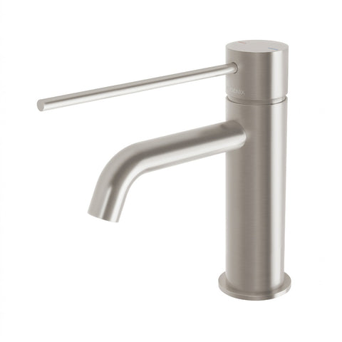 Phoenix Vivid Slimline Basin Mixer Curved Outlet w/ Extended Lever Brushed Nickel 114-7701-40-1