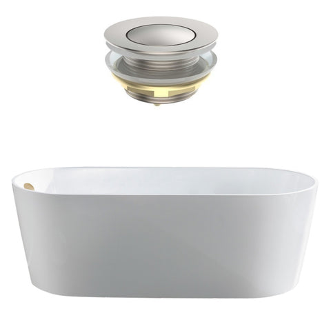 Seima Limni 101 Freestanding Bath 1700mm Gloss White + Flexiwaste Overflow Kit & Pop-Out Waste Brushed Nickel 192808