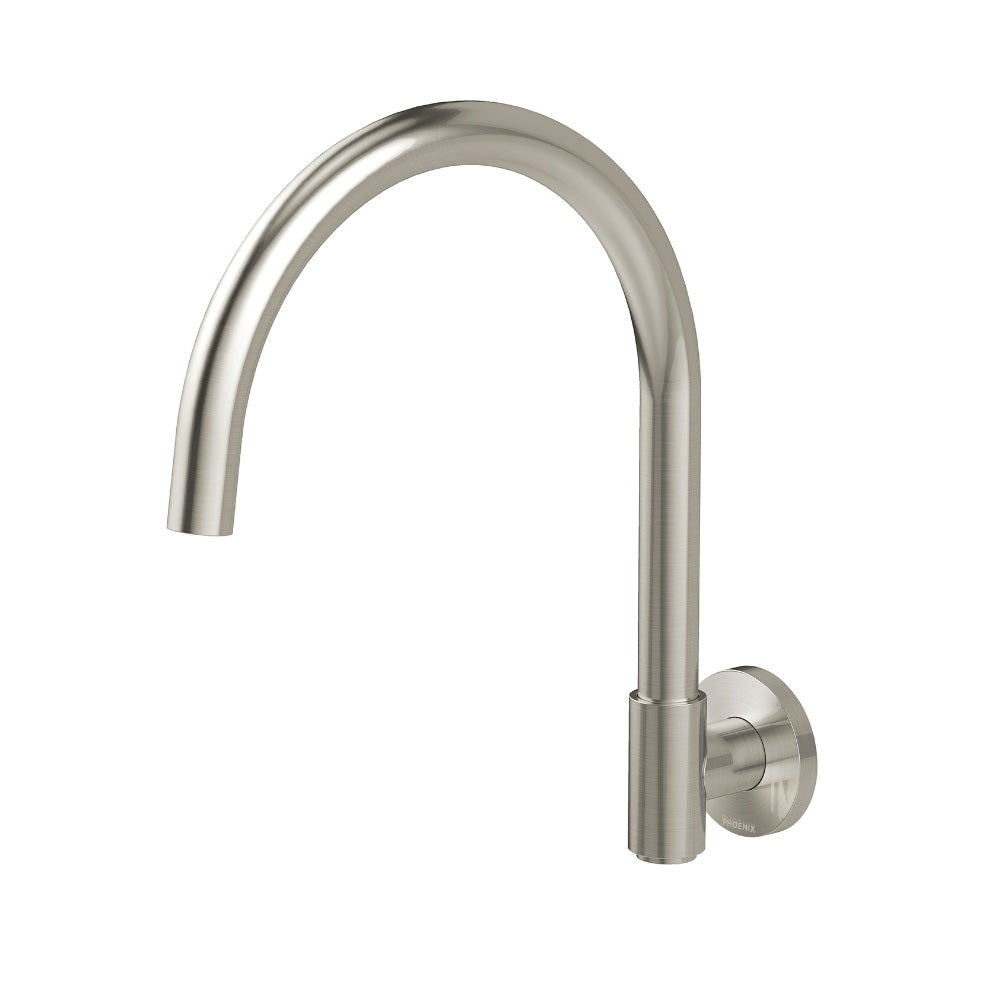Phoenix Vivid Mkii Wall Sink Outlet 200mm Gooseneck Brushed Nickel 146-0870-40-1