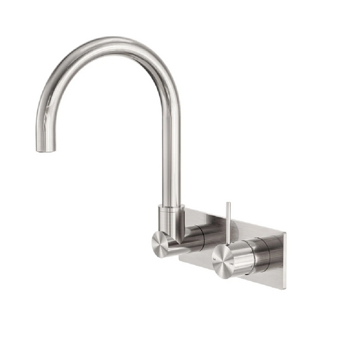 Nero Mecca Wall Basin / Bath Set Gooseneck Swivel Spout Handle Up Trim Kits Only Brushed Nickel NR221910PTBN