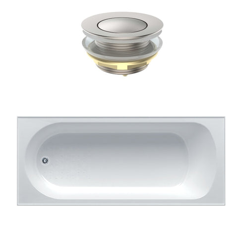 Seima Chios 102 Inset Bath 1525mm Gloss White + Flexiwaste Overflow Kit & Pop-Out Waste Brushed Nickel 192871