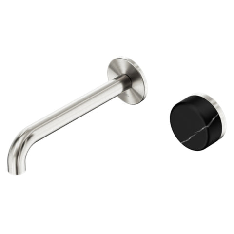 Nero Serenity Progressive Wall Basin Mixer 185mm Spout w/ Marquina Black Handle Brushed Nickel 24E139BN