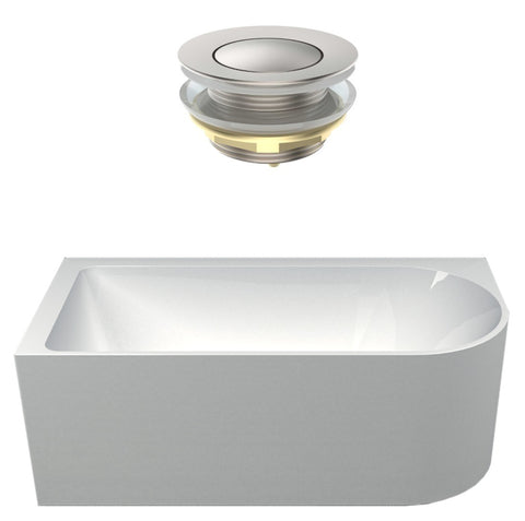 Seima Plati 110 Left Corner Freestanding Bath 1500mm Gloss White + Flexiwaste Overflow Kit & Pop-Out Waste Brushed Nickel 192843